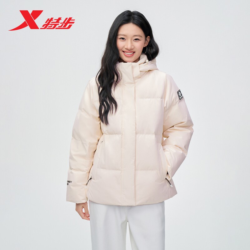 特步羽绒服女士2025年新款冬季运动棉服防风连帽外套975428190179