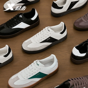 特步德训鞋情侣2025年夏季板鞋女鞋复古男款小白鞋T头鞋休闲鞋子