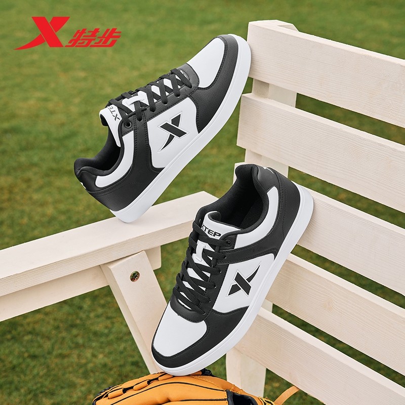 特步男鞋官方正品旗舰板鞋软底时尚百搭黑白休闲鞋日常通勤运动鞋