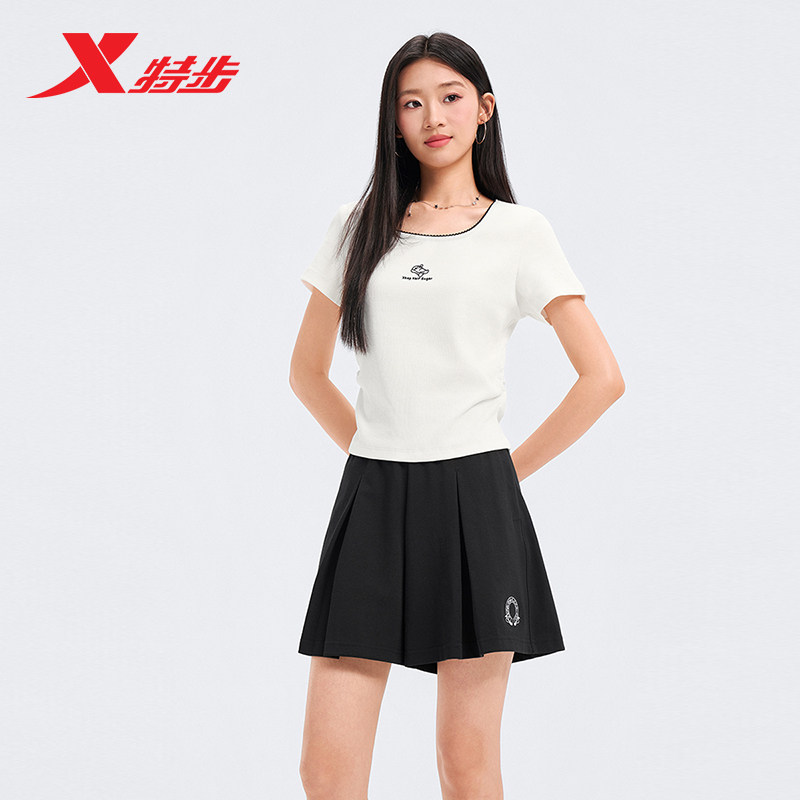 特步短袖T恤女2026年夏季新款小个子女装运动上衣女974228010350