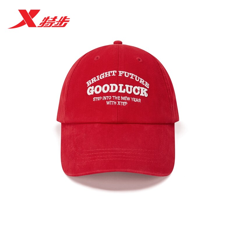 特步GOOD LUCK 棒球帽男女同款2026新年红色潮流鸭舌帽运动帽子