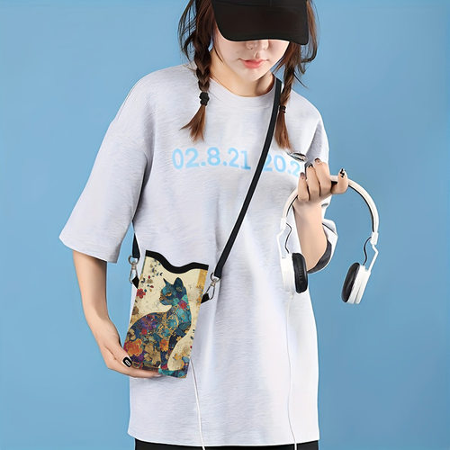 适用华为Mate 80/70 Pro手机防尘袋pu印花猫收纳袋女生斜挎包便携