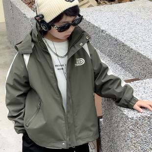 儿童春秋外套2026新款男童冲锋衣三合一可拆卸洋气学生加绒秋装潮