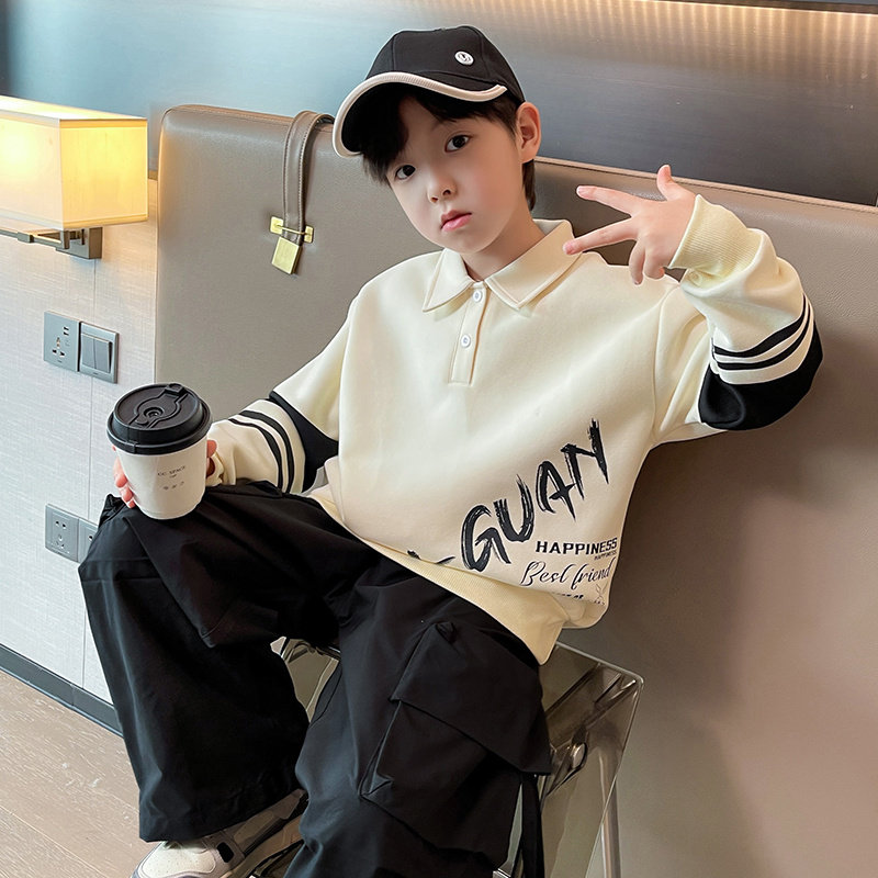 男童春秋卫衣套装2026新款洋气儿童中大童春装POLO衫工装裤两件套
