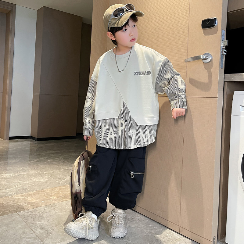 男童卫衣套装春秋款2026新款洋气儿童中大童春装时髦炸街两件套潮