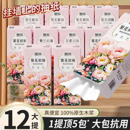丽邦繁花似锦悬挂式抽纸4层100%原生木浆家用抽纸