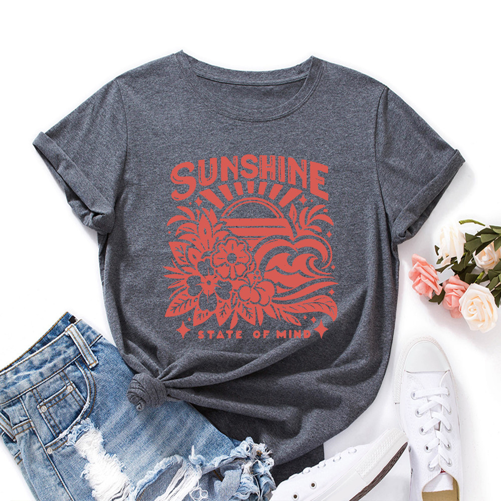 欧美女装Women T-shirt纯棉宽松薄款短袖圆领t恤女SUNSHINE