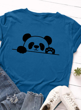 现货夏季欧美女装Women T-shirt宽松薄款可爱熊猫短袖t恤女