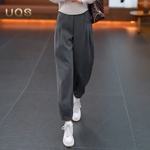 新款 2025韩版 时尚 加绒灰色运动哈伦裤 卫裤 季 休闲保暖窄版 女 女冬季