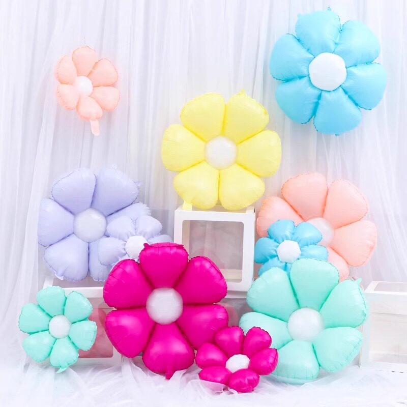 小雏菊铝膜气球马卡龙色太阳花朵野餐生日布置户外拍照装饰鸡蛋花