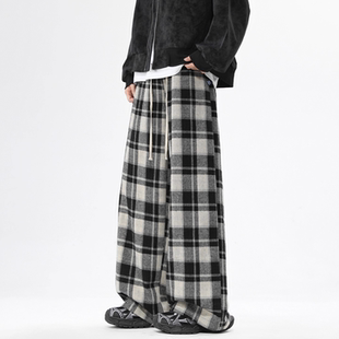 STREET美式 秋冬款 复古宽松休闲长裤 加绒格子裤 直筒男女同款 INXX