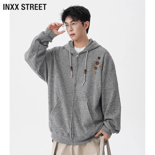 潮牌情侣外套 卫衣男生设计感秋冬新款 INXX STREET针织连帽开衫