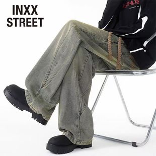 STREET美式 vibe宽松水洗弯刀阔腿裤 牛仔裤 男女新款 潮 秋冬季 INXX
