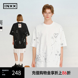 T恤甲骨文织唛上衣XRF2010939 INXX 手绘涂鸦甩点印花设计短袖