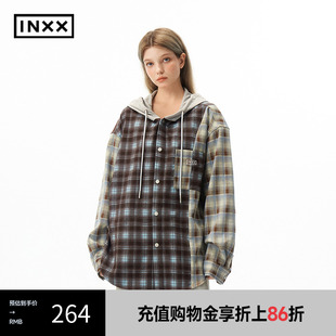 上衣男女同款 针织连帽长袖 INXX XRF1040541 潮牌不对称格子衬衫