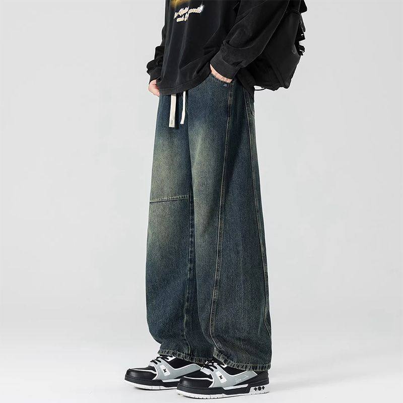 INXX STREET美式复古拼接牛仔裤春季男士新款宽松阔腿休闲长裤子,男装,牛仔裤,淘宝优惠券,粉丝福利购,淘宝优惠卷