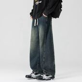 STREET美式 新款 复古拼接牛仔裤 INXX 春季 男士 宽松阔腿休闲长裤 子