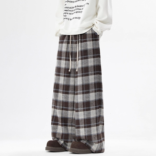 STREET美式 潮牌抽绳百搭休闲直筒长裤 宽松格子裤 秋冬款 男士 INXX