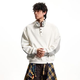 卫衣男秋冬宽松外套高街宽松休闲上衣 立领半开衫 INXX STREET美式