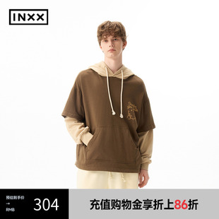 XRF1100554 INXX 潮牌撞色笑脸卫衣假两件连帽长袖 上衣男女同款
