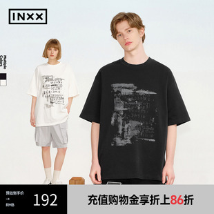 T恤宽松圆领上衣XRF2010841 INXX 仿壁画感斑驳甲骨文印花短袖
