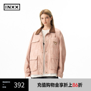 感大口袋夹克XRF1140738 INXX 潮牌做旧PU面料拼接短外套工装