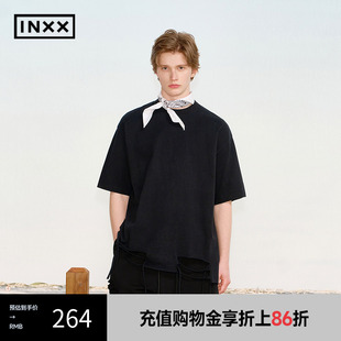 XRF2010940 INXX 街头风剪破下摆短袖 T恤甲骨文织唛上衣情侣款