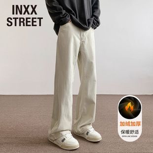 秋冬季 潮牌男装 新款 宽松百搭加绒长裤 INXX 子直筒裤 STREET牛仔裤