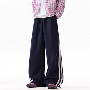 宽松条纹运动长裤 男女秋冬新款 STREET多巴胺直筒休闲卫裤 INXX