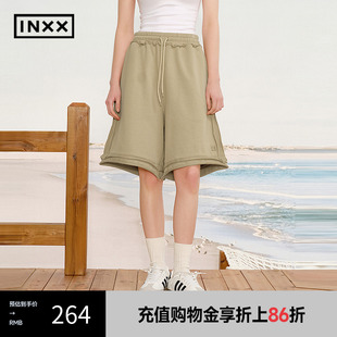 男女同款 爱心包针绣直筒裤 INXX XRF2240951 复古毛边设计短裤