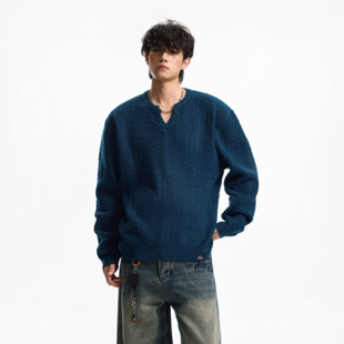 情侣麻花秋冬 宽松羊毛打底针织衫 INXX STREET慵懒风V领毛衣男冬季