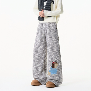 STREET加绒趣味小狗彩虹糯米裤 卫裤 子男士 休闲长裤 秋冬新款 INXX