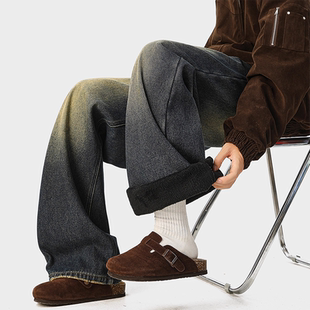 宽松直筒裤 INXX 秋冬新款 男士 STREET复古水洗做旧加绒阔腿牛仔裤