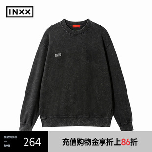 XRF1100543 INXX 潮牌复古炒色水洗卫衣格子贴布绣上衣男女同款