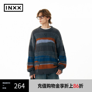 情侣毛衣APE4061336 INXX APYD潮牌新品 多色条纹拼接套头针织衫