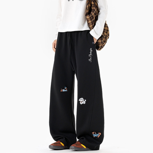 长裤 INXX 加绒保暖直筒卫裤 美式 STREET腊肠狗小狗刺绣宽松秋冬季