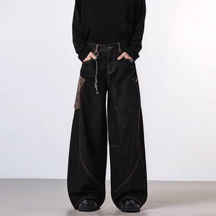 STREET复古弯刀裤 宽松阔腿直筒裤 黑色牛仔裤 美式 男女秋冬季 INXX
