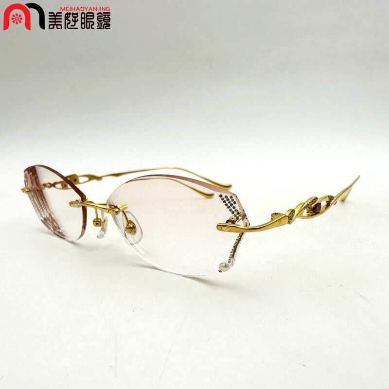 定制韩国正品YEIN魅影无框切边镶钻近视眼镜MX704 包金女款