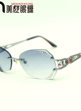 韩国无框切边镶钻近视太阳眼镜