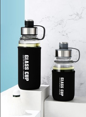 富光超大容量男玻璃杯G1815-1000透明单层杯子便携带盖学生水杯