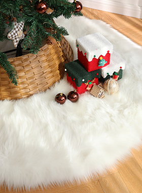白色长毛地毯圣诞氛围感地毯树裙场景布置软装毛毛垫圆形毯毛绒垫