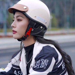 RNG-3C认证复古摩托车复古头盔男女机车安全帽跨境皮革盔电动车帽