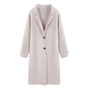 万丽(服饰)秋冬双面大衣女中长款宽松100%羊毛毛呢外套