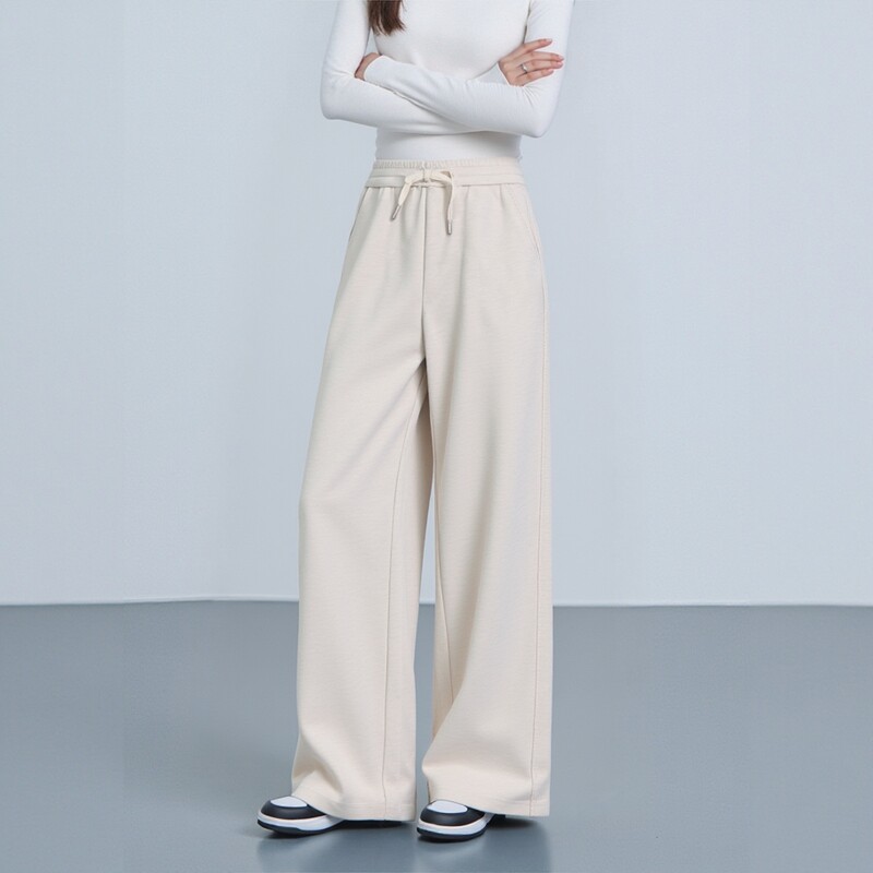 万丽（服饰）25年女士宽松柔软亲肤休闲裤通勤百搭抽绳直筒长裤女 - 万丽服饰旗舰店出品