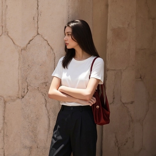 万丽（服饰）女装基础打底百搭T恤女士休闲简约短袖T恤