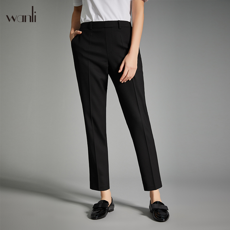 万丽（服饰）女装 西装裤女长裤时尚休闲黑色修身直筒裤女士裤子