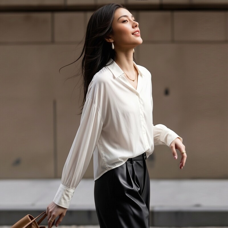 【清仓特惠】万丽（服饰）女士长袖衬衣翻领时尚风通勤休闲女装衬