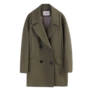 万丽(服饰)女装柔软舒适翻领双排扣宽松女士外套