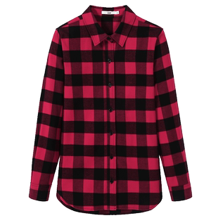 万丽（服饰）女装 纯棉格子衬衫女复古法兰绒长袖休闲情侣装