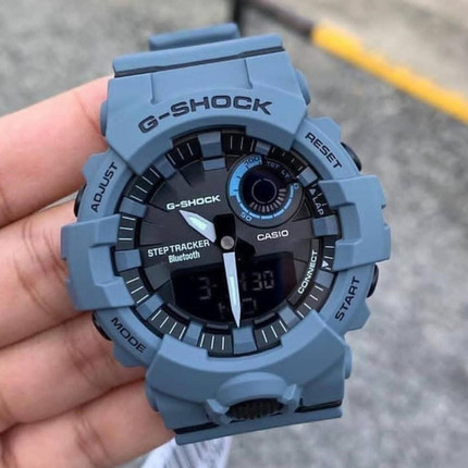 正品Casio卡西欧G-SHOCK时尚雾霾蓝男女同款蓝牙连接双显防水腕表